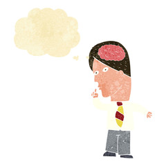 cartoon businessman with huge brain with thought bubble