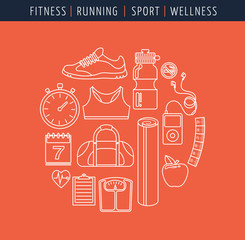 Fitness and gym line, flat icons