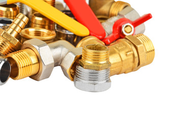 Plumbing fitting and ball valve, isolated on white background