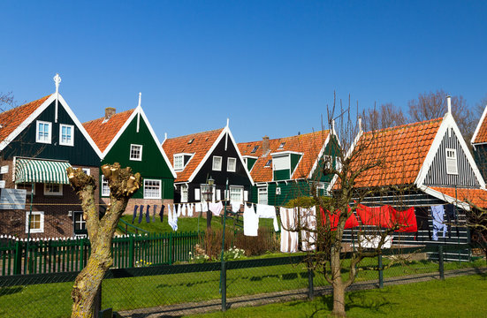 Traditional houses in the touristic town of Marken in the Netherlands