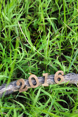 Happy New Year 2016, nature concept and wood number idea