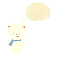 cartoon polar bear waving with thought bubble