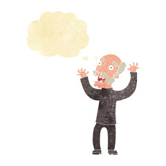 cartoon terrified old man with thought bubble