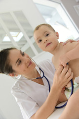 Baby in doctor's office for medical checkup