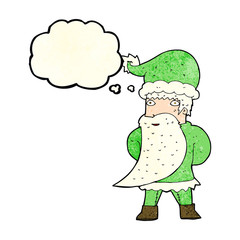 cartoon santa claus with thought bubble