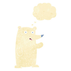 cartoon waving polar bear with thought bubble