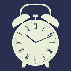 Clock illustration on dark blue background.