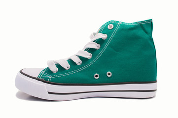 profile of a green sneaker