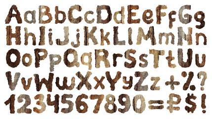 English alphabet with wood texture