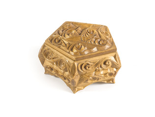 Closed wooden jewerly box isolated on white