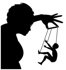 The Manipulative Mother. Parent treating her child with coercion like a marionette