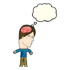 cartoon man with brain symbol with thought bubble