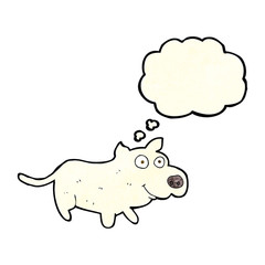 cartoon happy little dog with thought bubble