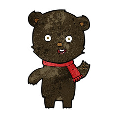 cartoon waving black bear cub with scarf