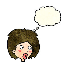 cartoon woman looking with thought bubble