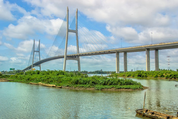 My Thuan cable-stayed bridge over Tien river in Tien Giang province, Mekong delta of Vietnam.