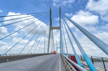 My Thuan cable-stayed bridge over Tien river in Tien Giang province, Mekong delta of Vietnam.
