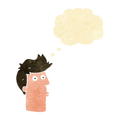 cartoon surprised man with thought bubble