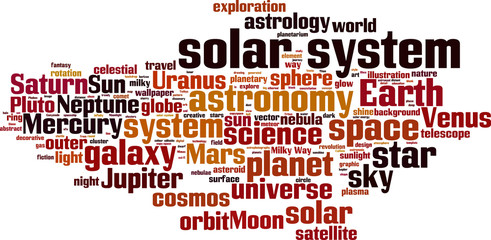 Solar system word cloud concept. Vector illustration
