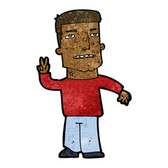 cartoon man giving peace sign