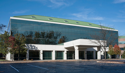 Building with Tinted Windows & Green Roof