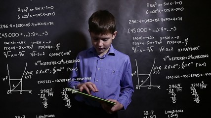 Student teenager boy running on the tablet science formula math problem math Infographics - Powered by Adobe
