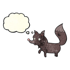 cartoon wolf cub with thought bubble