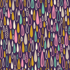 Cute seamless childish texture. Endless ornamental pattern with colored rain on a dark background.