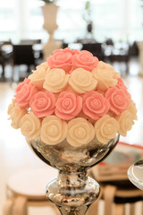 Rose made from sugar of wedding decorations.