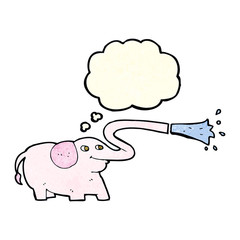 cartoon elephant squirting water with thought bubble