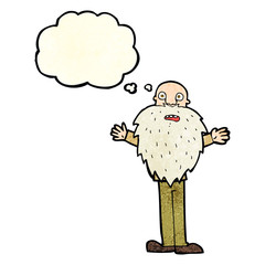 cartoon bearded old man with thought bubble