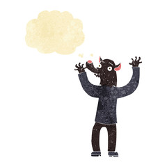 cartoon happy werewolf man with thought bubble