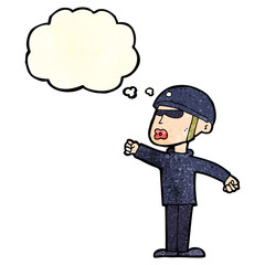 cartoon security guy with thought bubble