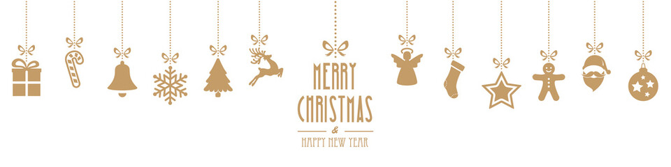 christmas ornaments hanging gold isolated background