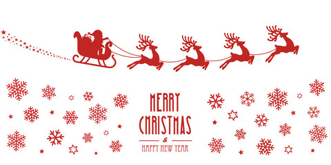 santa sleigh reindeer flying red silhouette merry christmas © Pixasquare