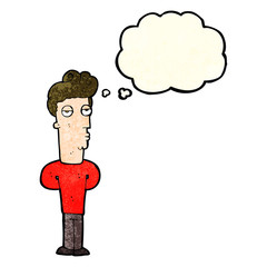 cartoon bored man with thought bubble