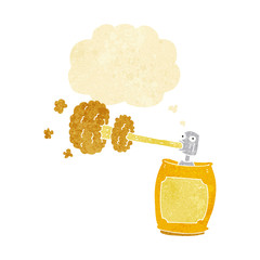 cartoon spray can with thought bubble