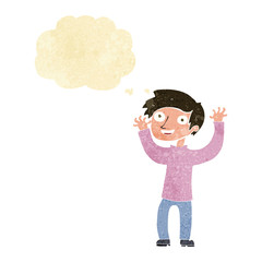 cartoon happy man with thought bubble