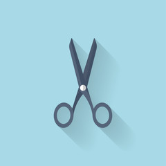 Flat scissors icon with long shadow