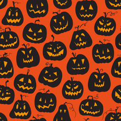Vector pattern with pumpkins. Halloween holiday, seamless background