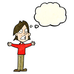 cartoon frightened man with thought bubble