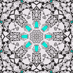 Traditional ornamental paisley bandanna. Hand drawn background with artistic pattern.