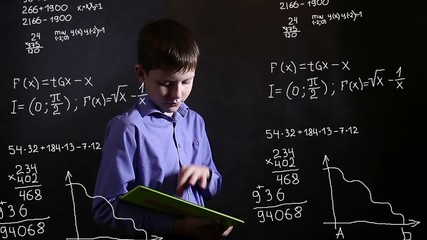 Student boy teenager running on the tablet science formula math problem math Infographics - Powered by Adobe