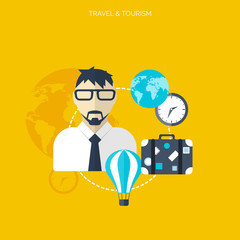 World travel concept background.  Flat icons. Tourism concept