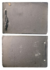 Antique album or photo book - old raw open gray paper cover (front and back) tied with a string,...