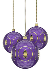 Fioletowe wiszące bombki na białym tle © CUKMEN