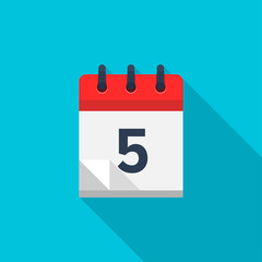 Flat calendar icon. Date and time background. Number 5