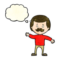 cartoon dad waving with thought bubble