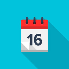Flat calendar icon. Date and time background. Number 16