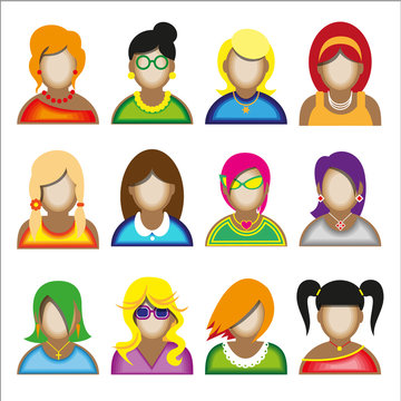Creative modern icons avatars with woman persons.